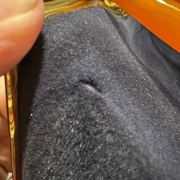 Vintage Morris Moskowitz Black Wool Purse Brownish orange lucite handle - Picture 9 of 10